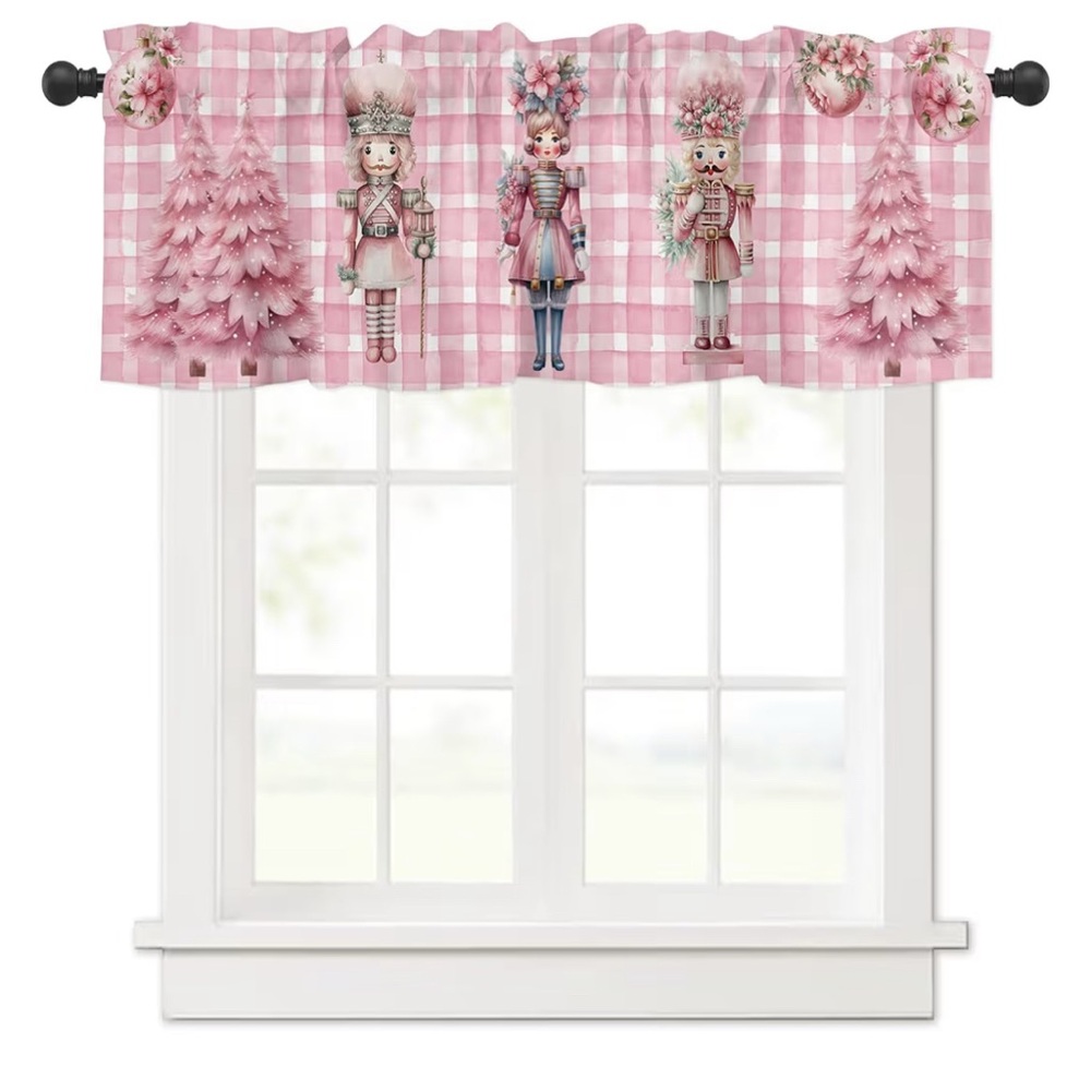 Pink Plaid Nutcrackers Window Valance 54'' W x 18'' L